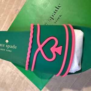 Kate Spade Brigitte Pool Slide~Green and Pink Heart open toe flip flop slides